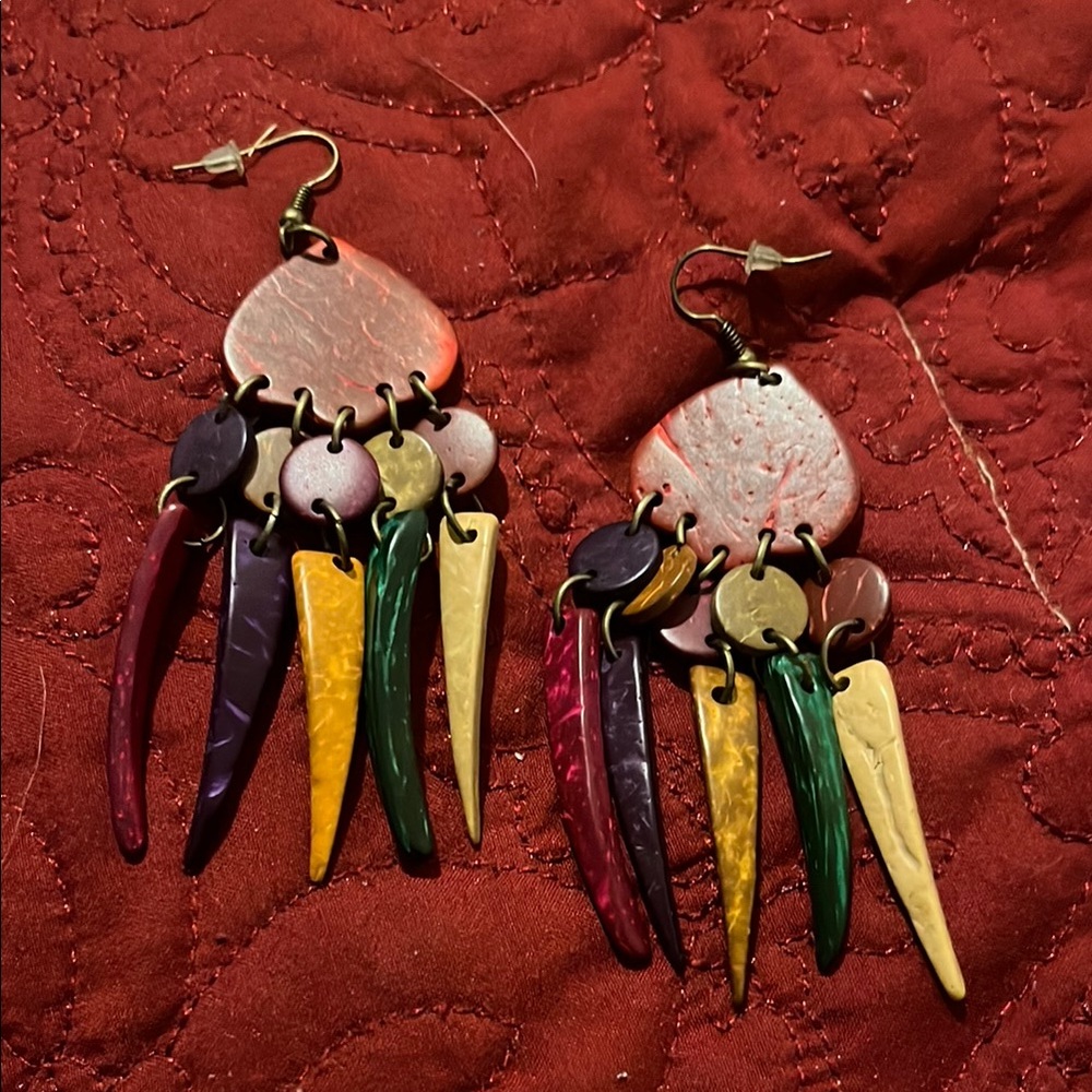 80’s handcrafted Colorful Dangle Earrings